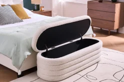 Banc coffre en tissu effet laine bouclée blanc L125 cm NAVY