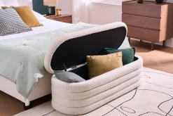 Banc coffre en tissu effet laine bouclée blanc L125 cm NAVY