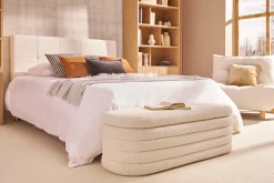 Banc coffre en tissu effet laine bouclée blanc L125 cm NAVY