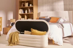 Banc coffre en tissu effet laine bouclée blanc L125 cm NAVY