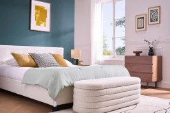 Banc coffre en tissu effet laine bouclée blanc L125 cm NAVY