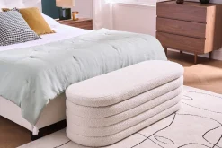 Banc coffre en tissu effet laine bouclée blanc L125 cm NAVY