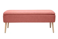 Banc coffre en tissu effet velours texturé terracotta et bois clair massif L120 cm LARS