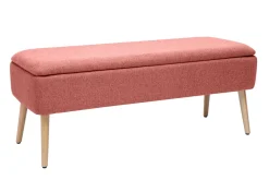 Banc coffre en tissu effet velours texturé terracotta et bois clair massif L120 cm LARS