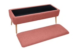 Banc coffre en tissu effet velours texturé terracotta et bois clair massif L120 cm LARS