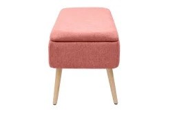 Banc coffre en tissu effet velours texturé terracotta et bois clair massif L120 cm LARS