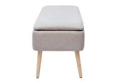 Banc coffre en tissu effet velours texturé beige et bois clair massif L120 cm LARS