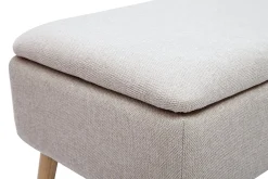 Banc coffre en tissu effet velours texturé beige et bois clair massif L120 cm LARS
