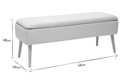 Banc coffre en tissu effet velours texturé beige et bois clair massif L120 cm LARS