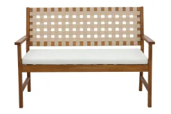 Banc de jardin en bois massif 2 places avec coussin blanc et sangles L114 cm SANTANA