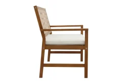 Banc de jardin en bois massif 2 places avec coussin blanc et sangles L114 cm SANTANA