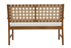 Banc de jardin en bois massif 2 places avec coussin blanc et sangles L114 cm SANTANA