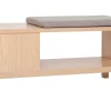 Banc d'entrée avec rangement finition bois clair chêne avec coussin banquette grège L100 cm GUMBY
