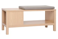Banc d'entrée avec rangement finition bois clair chêne avec coussin banquette grège L100 cm GUMBY