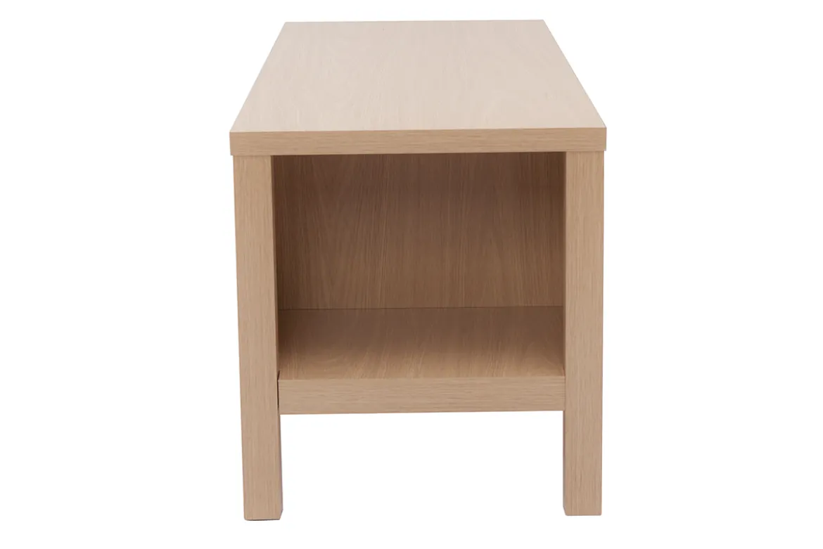 Banc d'entrée avec rangement finition bois clair chêne avec coussin banquette grège L100 cm GUMBY