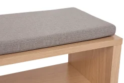 Banc d'entrée avec rangement finition bois clair chêne avec coussin banquette grège L100 cm GUMBY