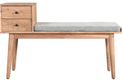 Banc d'entrée avec rangements 2 tiroirs en bois clair massif L110 cm ALTY