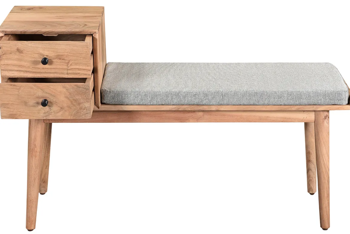 Banc d'entrée avec rangements 2 tiroirs en bois clair massif L110 cm ALTY