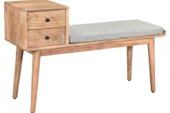 Banc d'entrée avec rangements 2 tiroirs en bois clair massif L110 cm ALTY
