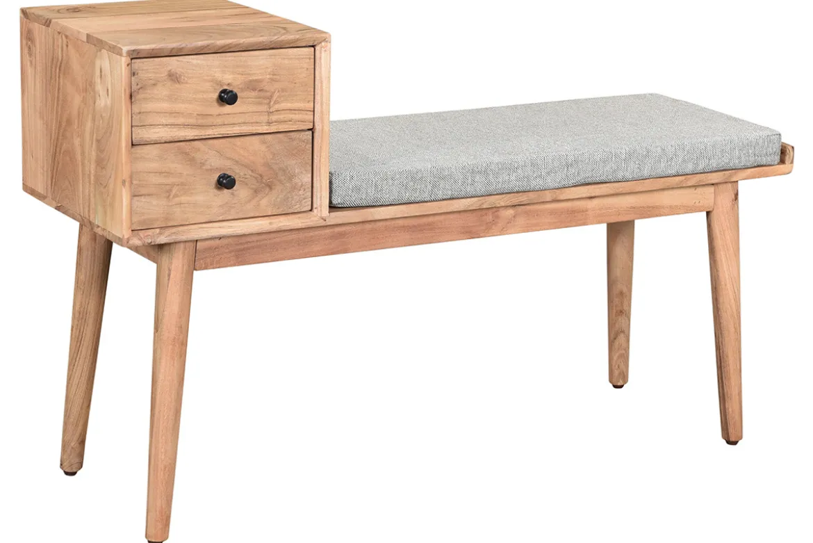 Banc d'entrée avec rangements 2 tiroirs en bois clair massif L110 cm ALTY