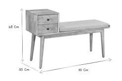 Banc d'entrée avec rangements 2 tiroirs en bois clair massif L110 cm ALTY