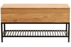 Banc d'entrée industriel avec coffre de rangement en bois massif et métal noir L100 cm SORG
