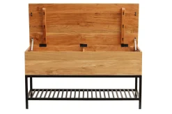 Banc d'entrée industriel avec coffre de rangement en bois massif et métal noir L100 cm SORG