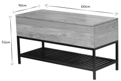 Banc d'entrée industriel avec coffre de rangement en bois massif et métal noir L100 cm SORG