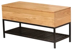 Banc d'entrée industriel avec coffre de rangement en bois massif et métal noir L100 cm SORG