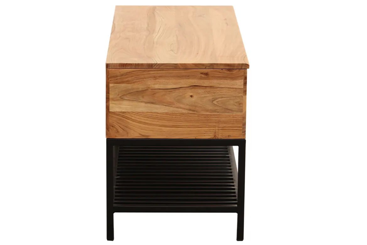 Banc d'entrée industriel avec coffre de rangement en bois massif et métal noir L100 cm SORG