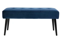 Banc design capitonné en tissu velours bleu nuit et métal noir L96 cm GUESTA