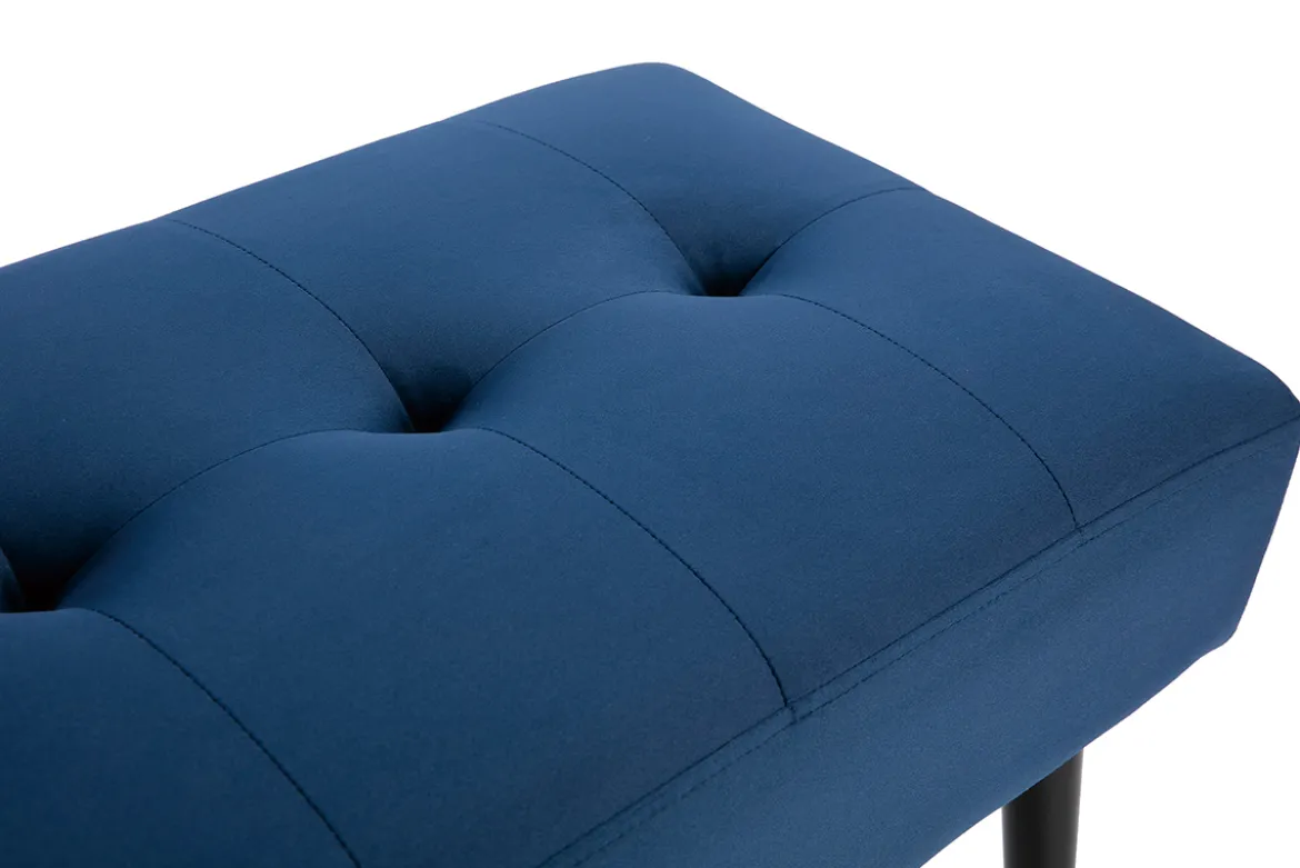 Banc design capitonné en tissu velours bleu nuit et métal noir L96 cm GUESTA