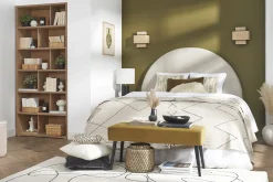 Banc design capitonné en tissu velours bleu nuit et métal noir L96 cm GUESTA