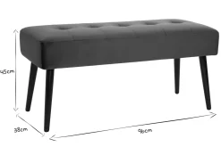 Banc design capitonné en tissu velours bleu nuit et métal noir L96 cm GUESTA
