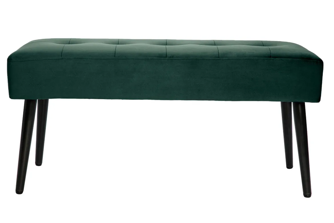 Banc design capitonné en tissu velours vert foncé et métal noir L96 cm GUESTA