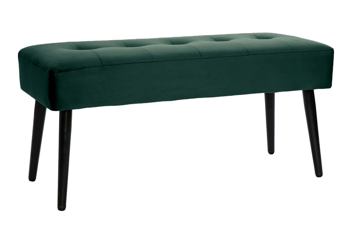 Banc design capitonné en tissu velours vert foncé et métal noir L96 cm GUESTA