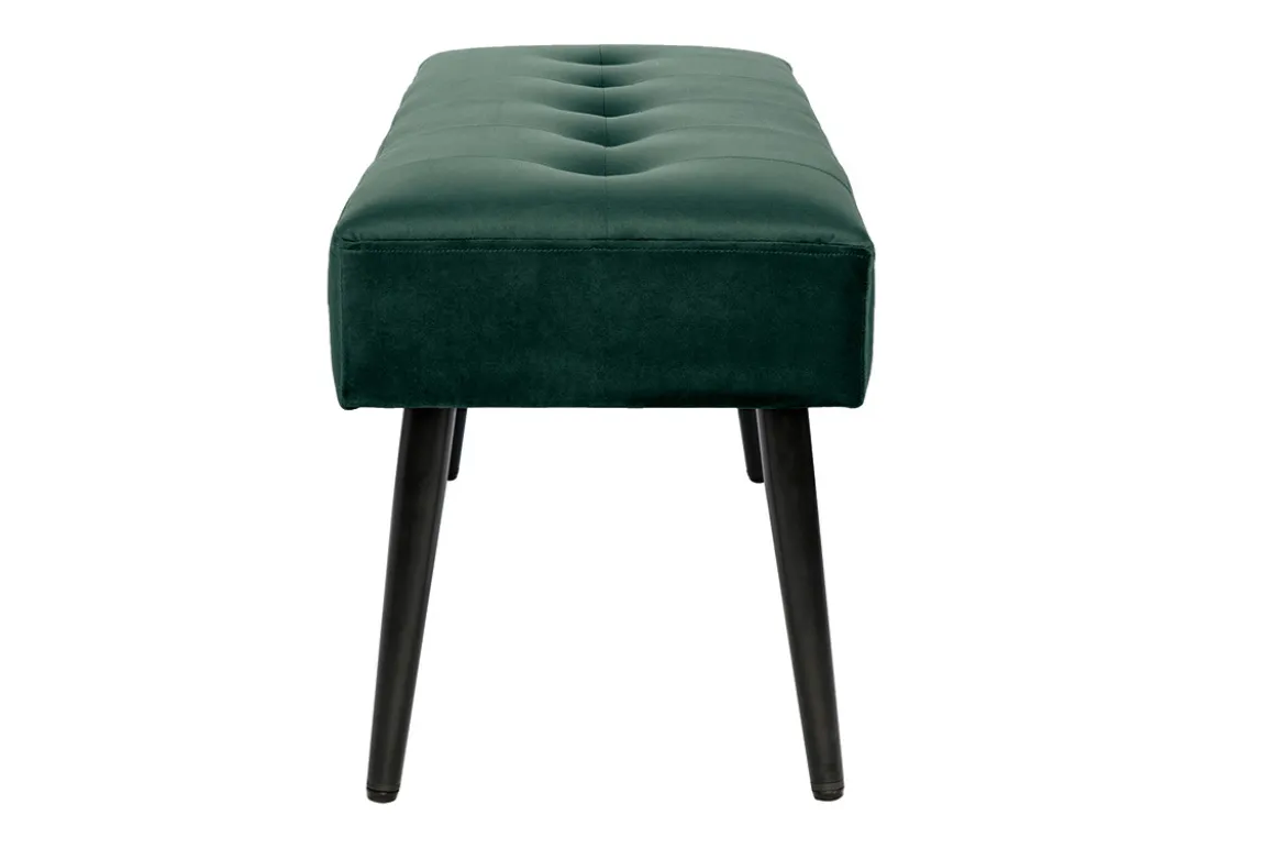 Banc design capitonné en tissu velours vert foncé et métal noir L96 cm GUESTA