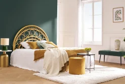 Banc design capitonné en tissu velours vert foncé et métal noir L96 cm GUESTA