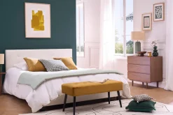 Banc design capitonné en tissu velours bronze et métal noir L96 cm GUESTA