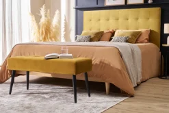 Banc design capitonné en tissu velours bronze et métal noir L96 cm GUESTA