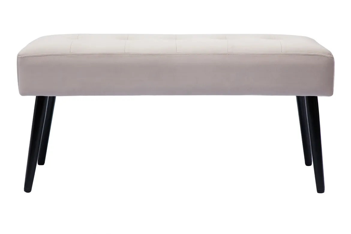 Banc design capitonné en tissu velours taupe et métal noir L96 cm GUESTA