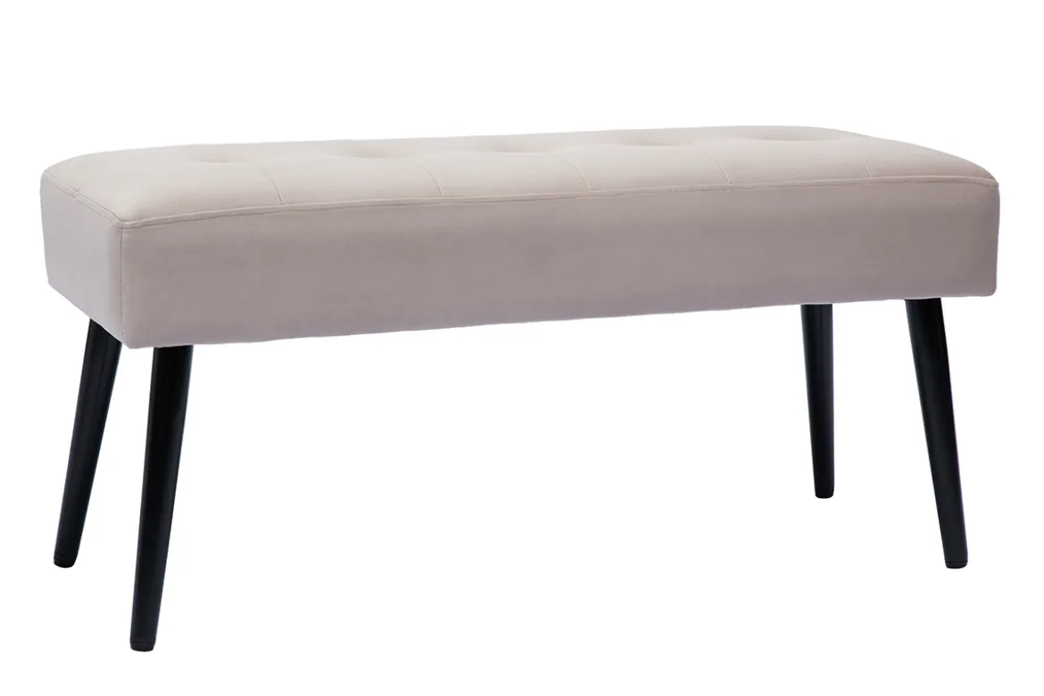 Banc design capitonné en tissu velours taupe et métal noir L96 cm GUESTA