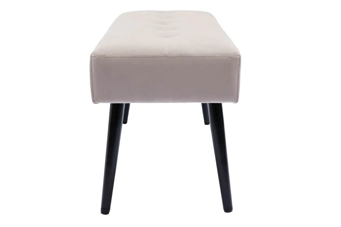 Banc design capitonné en tissu velours taupe et métal noir L96 cm GUESTA