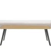 Banc en tissu effet velours texturé beige, bois clair et métal noir L123 cm ELIOR