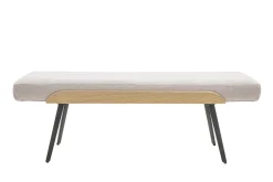 Banc en tissu effet velours texturé beige, bois clair et métal noir L123 cm ELIOR