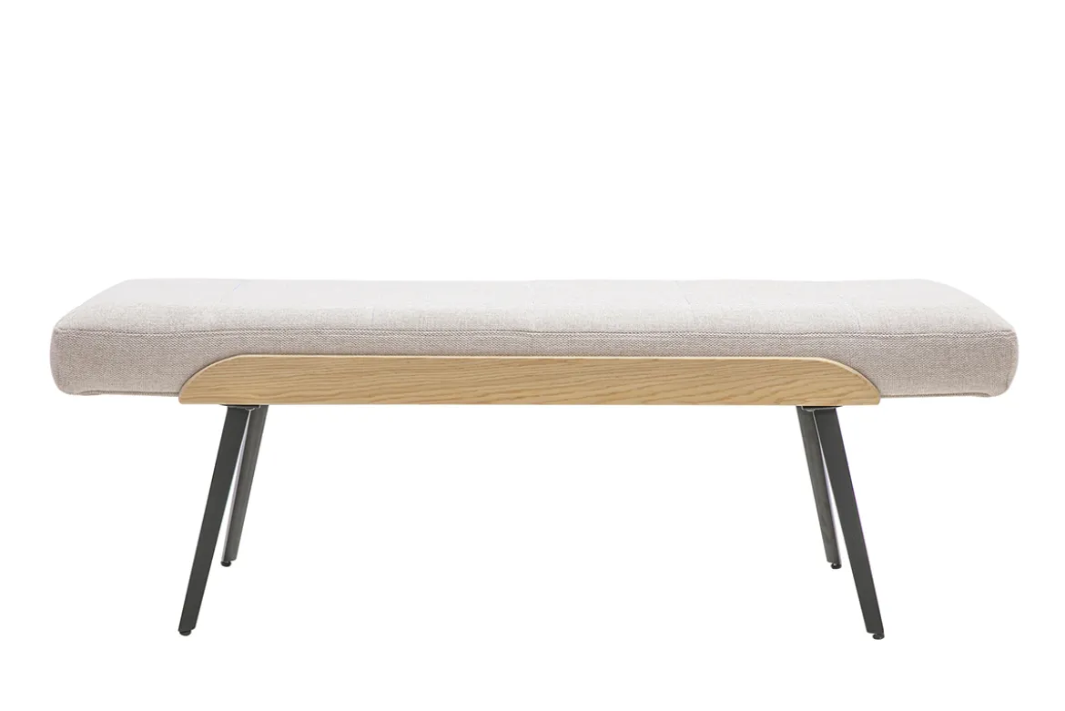 Banc en tissu effet velours texturé beige, bois clair et métal noir L123 cm ELIOR