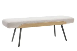 Banc en tissu effet velours texturé beige, bois clair et métal noir L123 cm ELIOR