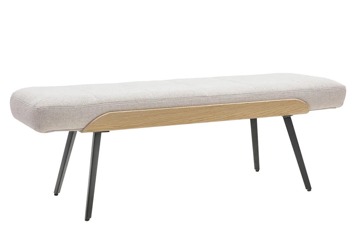 Banc en tissu effet velours texturé beige, bois clair et métal noir L123 cm ELIOR