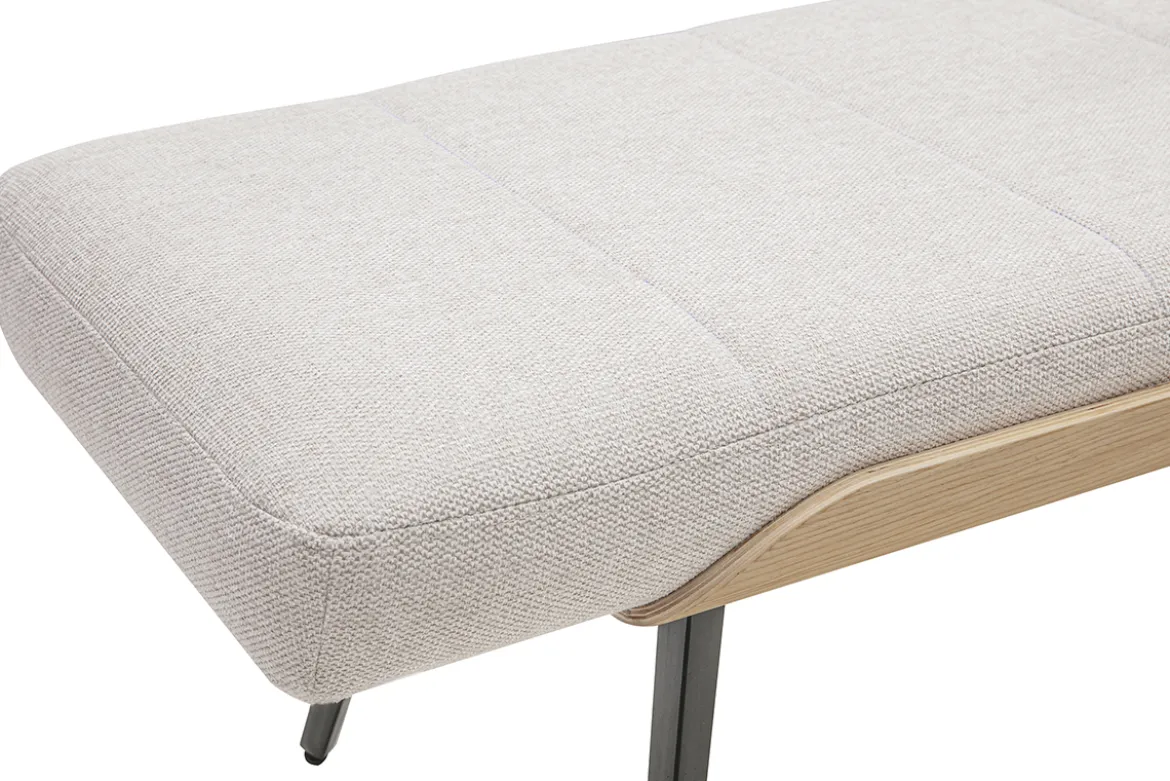 Banc en tissu effet velours texturé beige, bois clair et métal noir L123 cm ELIOR