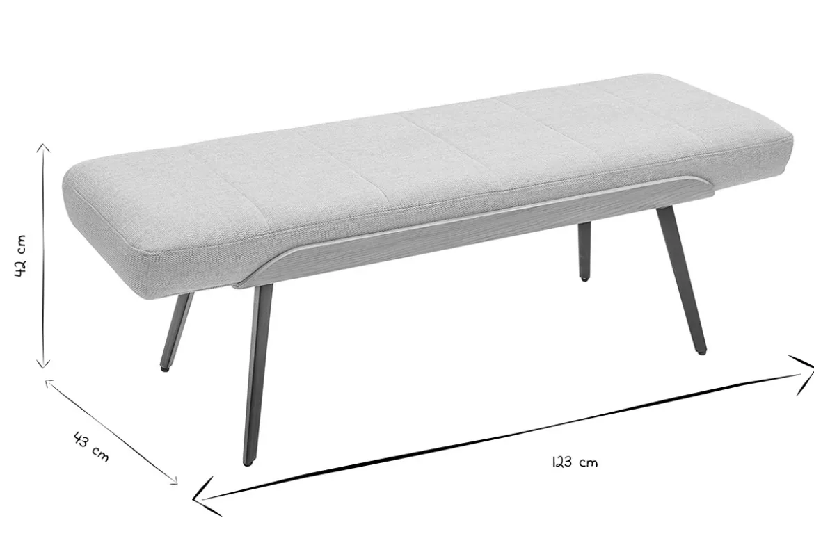 Banc en tissu effet velours texturé beige, bois clair et métal noir L123 cm ELIOR